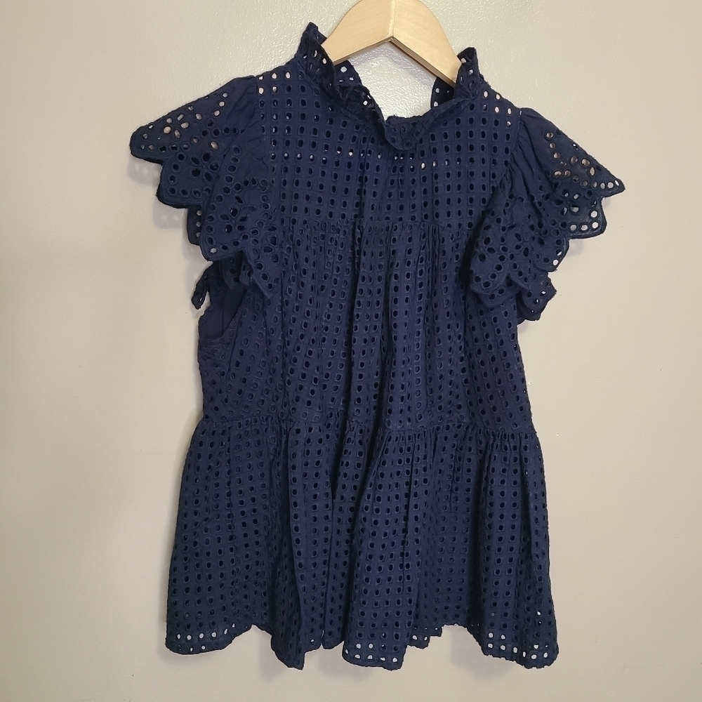 En Saison Navy Smocked Blouse